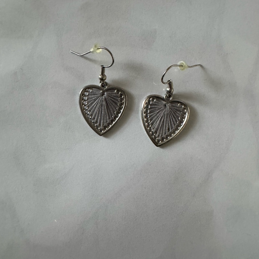 Elegant Silver and Purple Heart Earrings